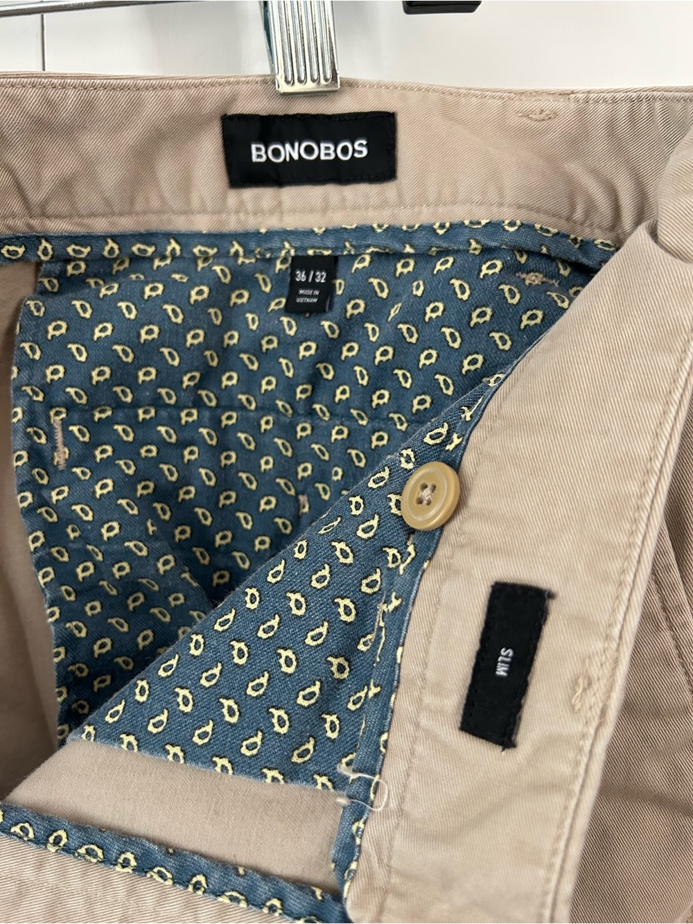 Bonobos Pants Mens 36x32 Beige Tan Chino Slim Fit Taper Stretch Khaki Twill